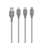 Cable de carga 3 en 1 TEROS TE-70210W, USB a Tipo C/Lightning/Micro USB, 17.5W Máx, gris