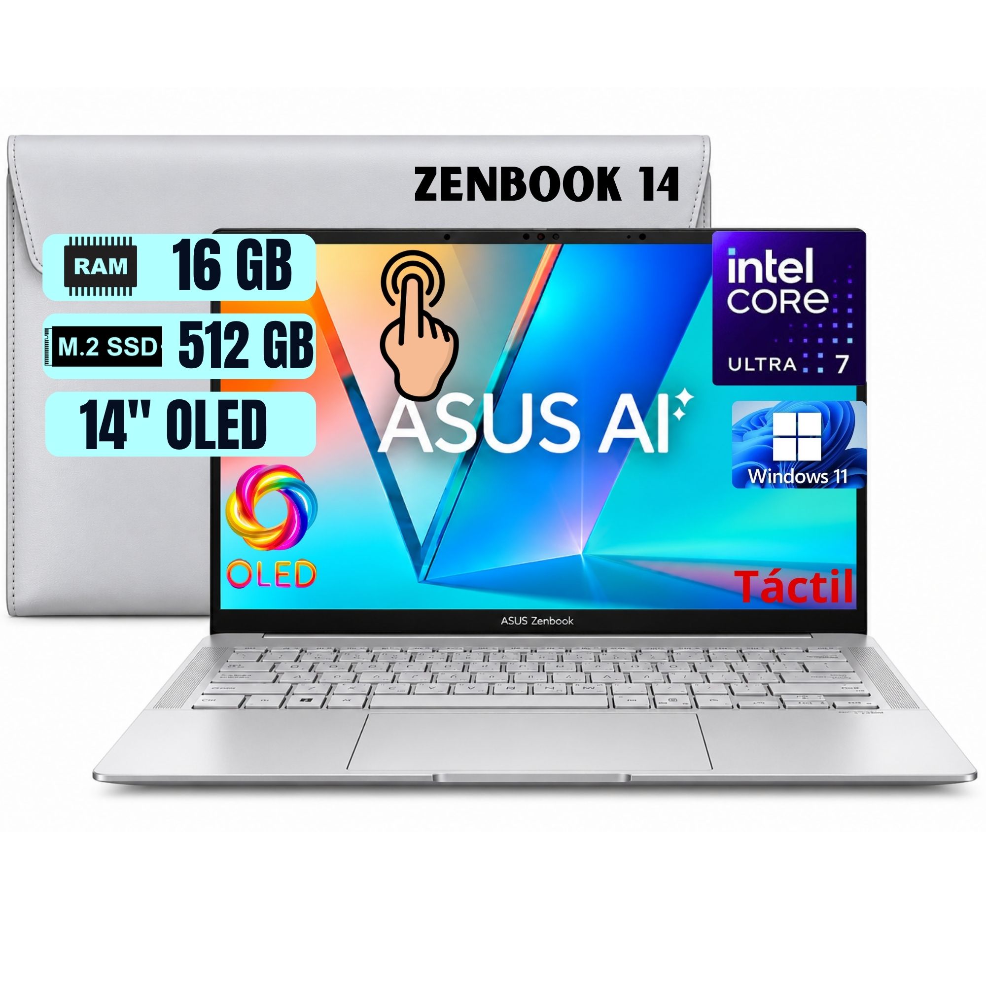 DIEGO (2000 x 2000 px) (28) laptop ASUS Zenbook 14 UX3405CA-QL225W/14" WUXGA OLED TOUCH/Core Ultra 7 255H 5.1G/16G LPDDR5X - Imagen 1
