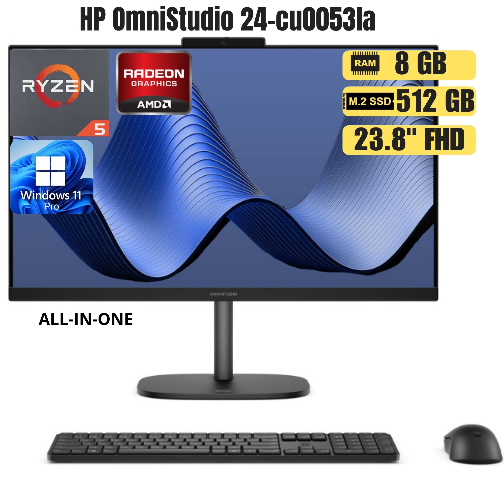 FREDY (30) all in one HP OmniStudio 24-cv0053la 23.8" FHD UWVA IPS/Ryzen 5 40 4.3G/8GB LPDDR5x/512GB SSD M.2 - Imagen 1
